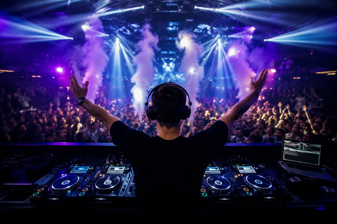 DJ performing to a packed crowd